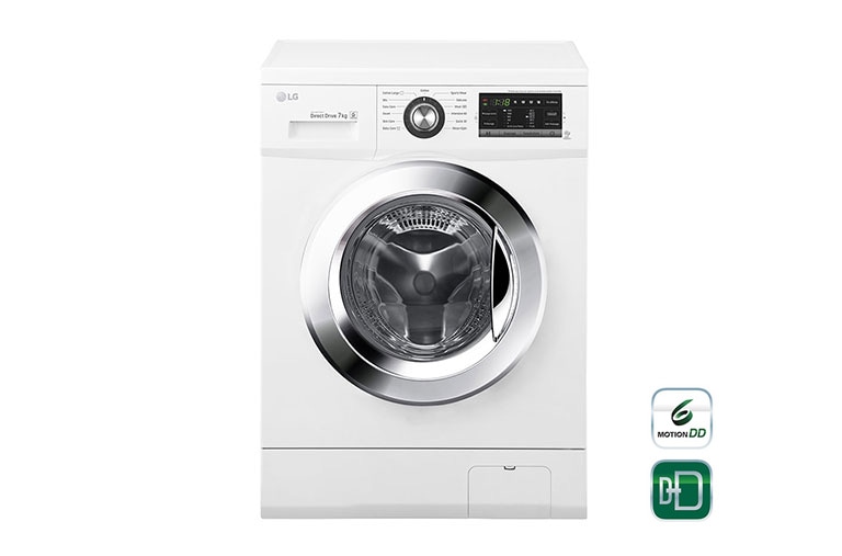 Vue avant de Lave-Linge 7KG |1400 tours | 6 Motion Direct Drive™ | Smart Diagnosis™ | Moteur Direct Drive ™ – Garanti 10 ans LG F74G62WH