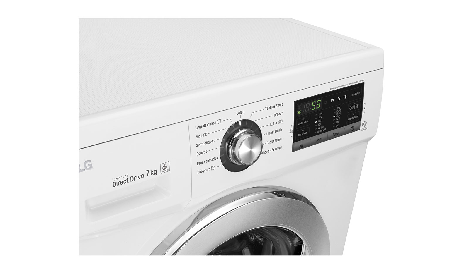 LG Lave-Linge 7KG |1400 tours | 6 Motion Direct Drive™ | Smart Diagnosis™ | Moteur Direct Drive ™ – Garanti 10 ans, LG F74G62WH