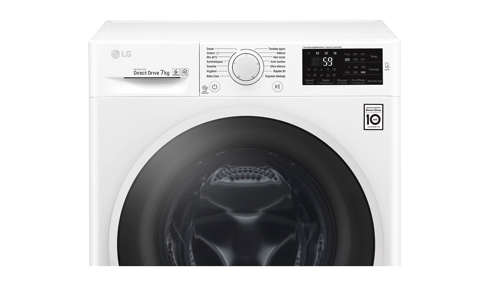 LG Lave-linge 7 KG | 6 Motion Direct Drive™ | A+++(-30%) | Smart Diagnosis™ | Moteur Direct Drive™ garanti 10 ans, LG F74J60WHW
