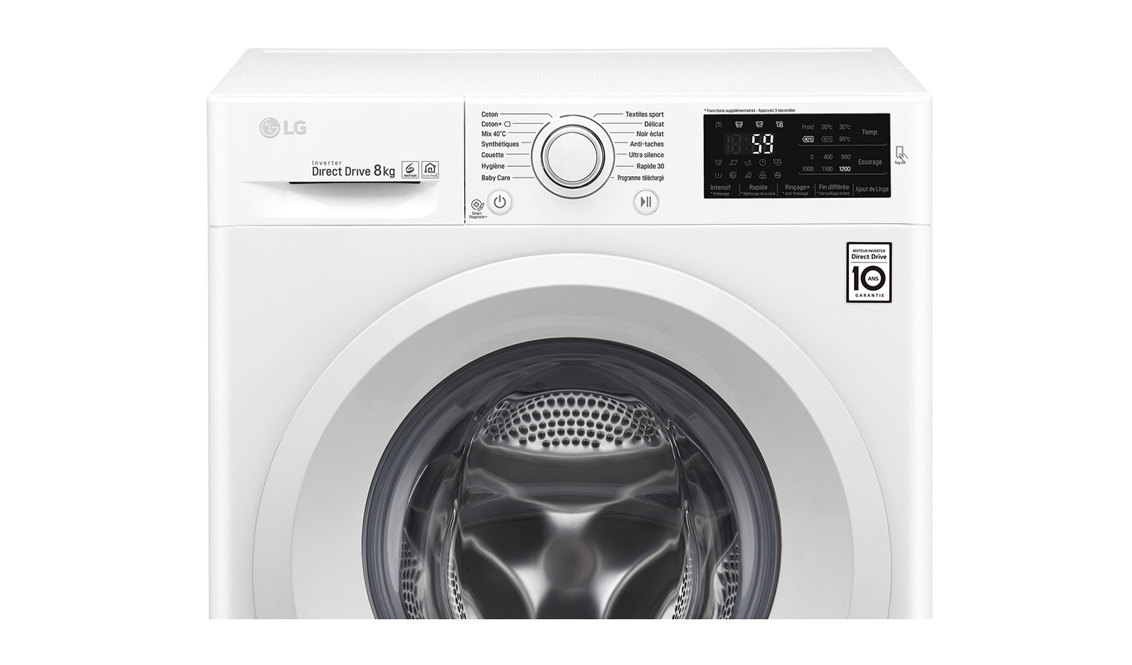 LG Lave-Linge 8KG | 6 Motion Direct Drive™ | A+++-30% | Smart Diagnosis™ | Moteur Direct Drive™ – Garanti 10 ans , LG F82J53WH