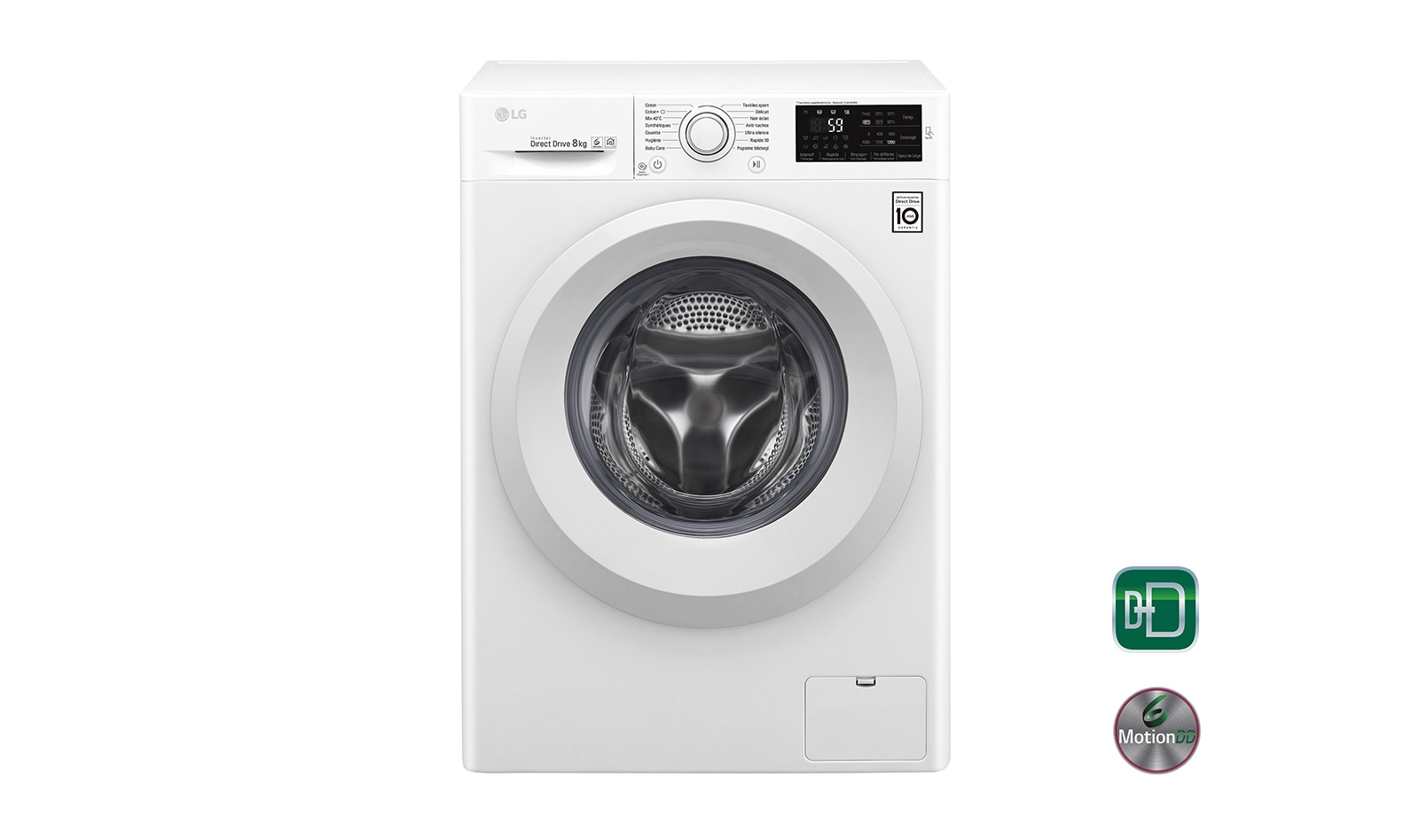 Vue avant de Lave-Linge 8KG | 6 Motion Direct Drive™ | A&#43;&#43;&#43;-30% | Smart Diagnosis™ | Moteur Direct Drive™ – Garanti 10 ans  LG F82J53WH