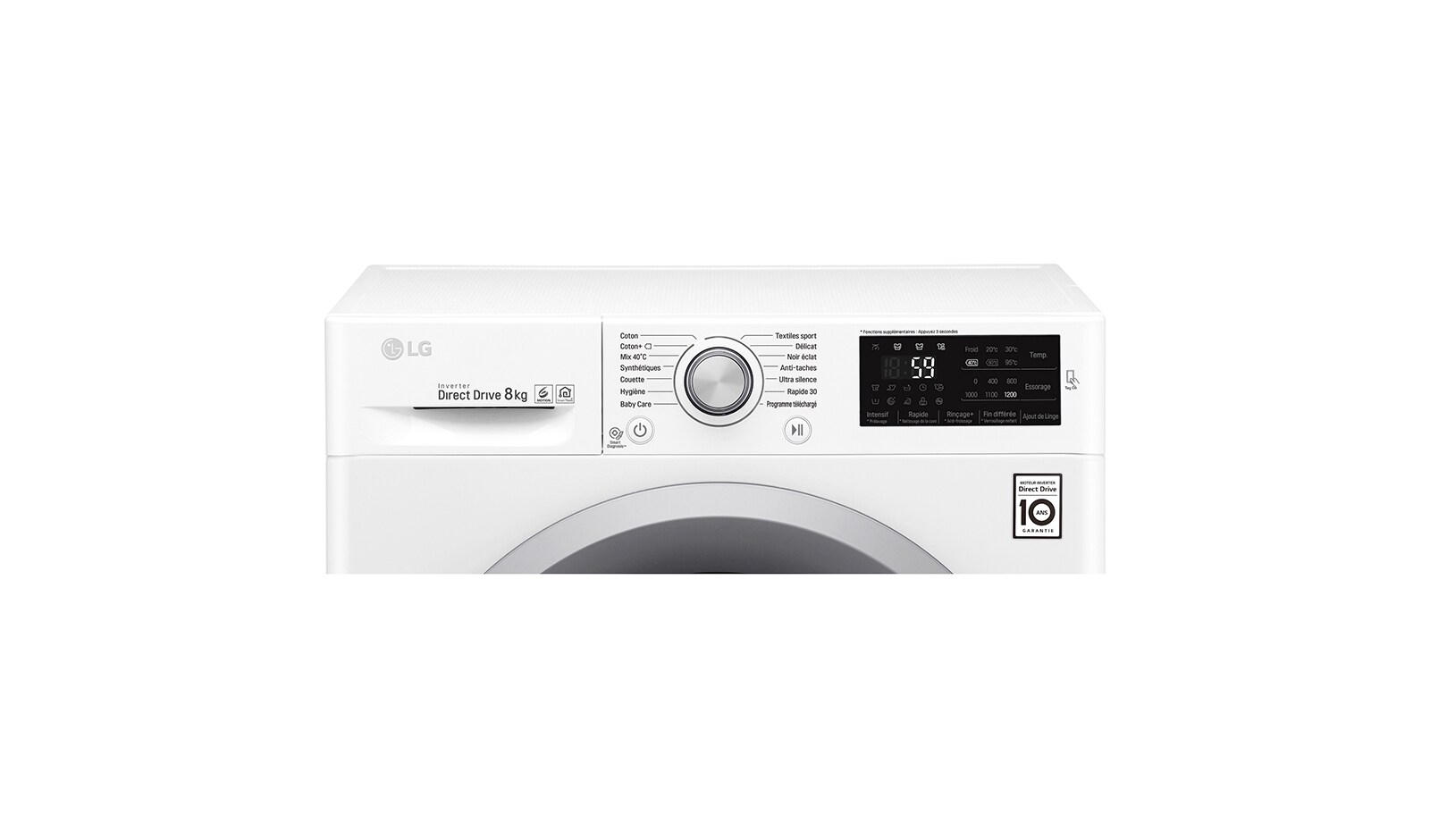 LG Lave-linge 8 KG | 6 Motion Direct Drive™ | A+++(-30%) | Smart Diagnosis™ | Moteur Direct Drive™ garanti 10 ans, LG F82J54WH