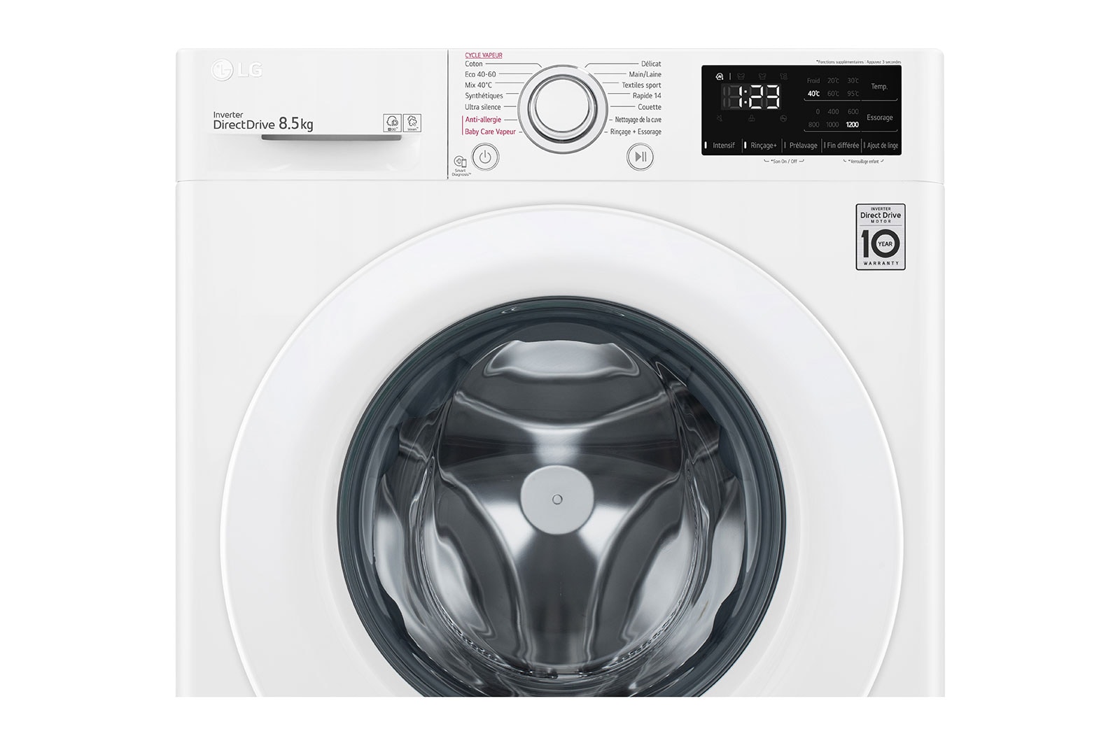LG Lave-linge Slim 8,5kg - 58L | AI Direct Drive™ I Moteur Direct Drive™ garanti 10 ans, LG F82SV33WHS