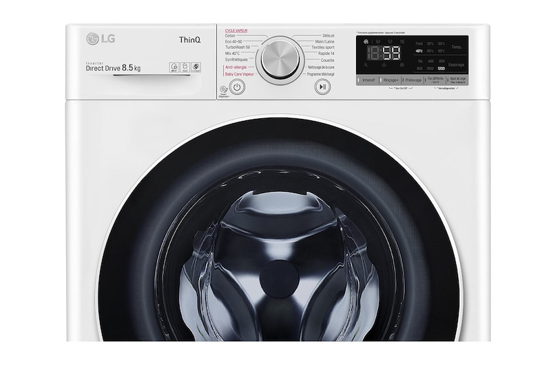 LG Lave-linge Slim 8,5kg - 58L | AI Direct Drive™ | TurboWash™ I Moteur Direct Drive™ garanti 10 ans | C, LG F82SV50WHS