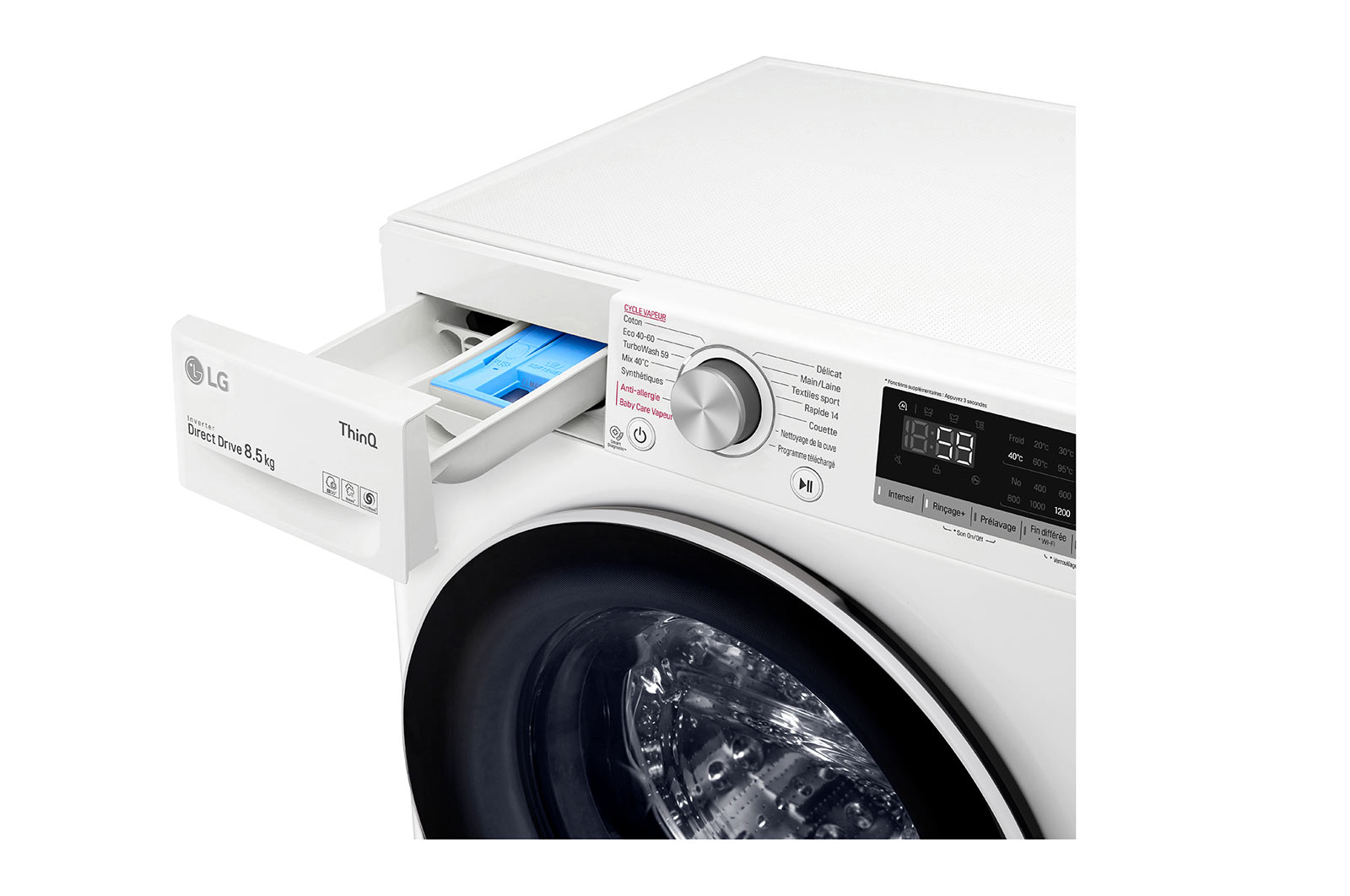 LG Lave-linge Slim 8,5kg - 58L | AI Direct Drive™ | TurboWash™ I Moteur Direct Drive™ garanti 10 ans | C, LG F82SV50WHS
