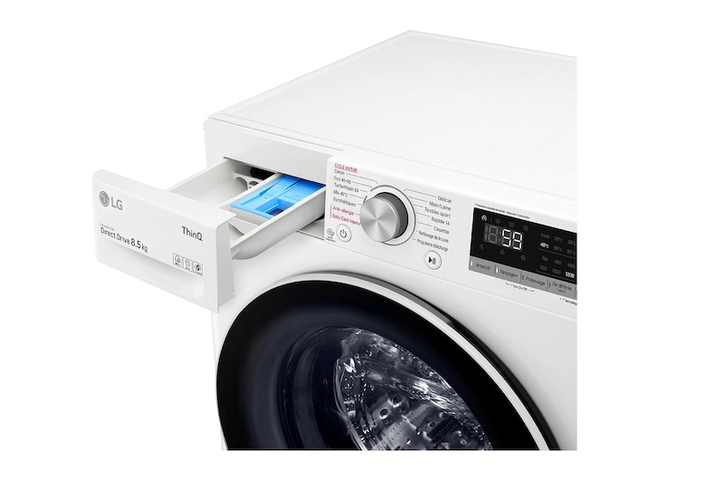 LG Lave-linge Slim 8,5kg - 58L | AI Direct Drive™ | TurboWash™ I Moteur Direct Drive™ garanti 10 ans | C, LG F82SV50WHS