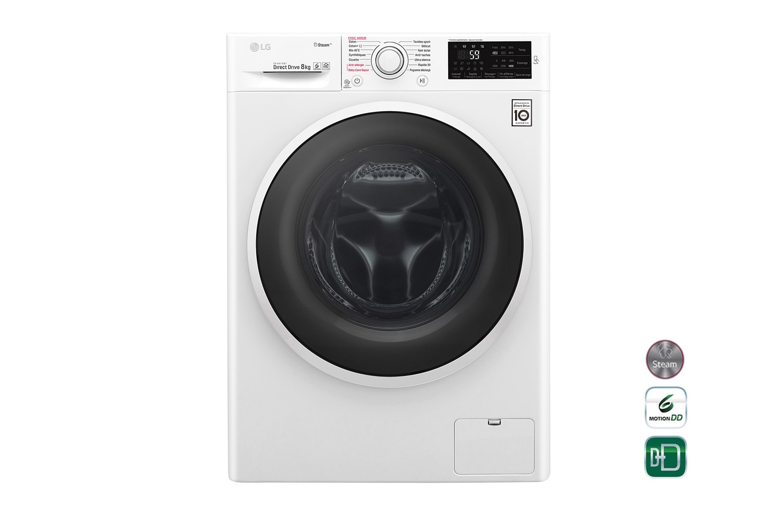 Vue avant de Lave-linge 8 KG | 6 Motion Direct Drive™ | A&#43;&#43;&#43; (-30%) | Smart Diagnosis™ | Moteur Direct Drive™ garanti 10 ans LG F84C40WHS