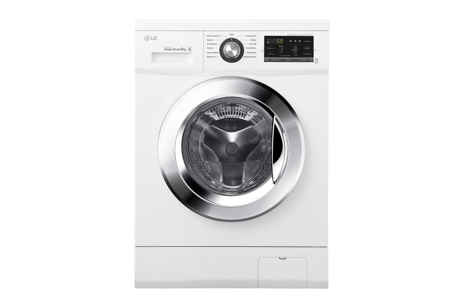 Vue avant de Lave-Linge 8KG |1400 tours | 6 Motion Direct Drive™ | A&#43;&#43;&#43;-30% | Smart Diagnosis™ | Moteur Direct Drive™ – Garanti 10 ans  LG F84G62WH