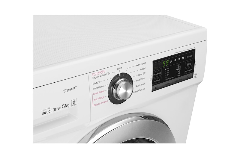 LG Lave-Linge 8KG | Moteur Direct Drive™ |  6 Motion Direct Drive™  | Steam | A+++-30%  | Smart Diagnosis™, LG F84G62WHS