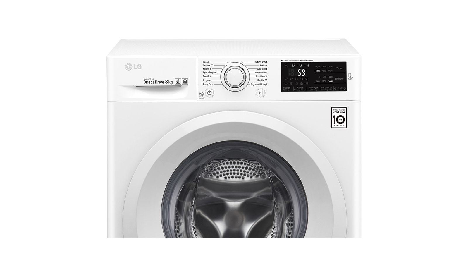 LG Lave-linge 8 KG | 6 Motion Direct Drive™ | A+++(-30%) | Smart Diagnosis™ | Moteur Direct Drive™ garanti 10 ans, LG F84J53WH