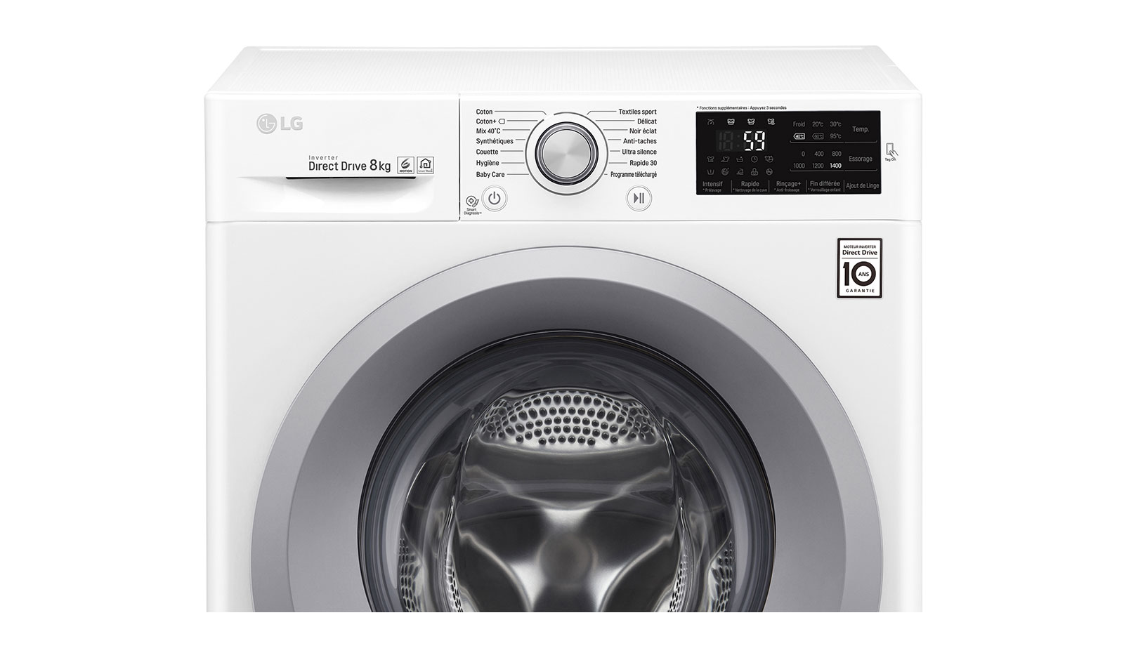 LG Lave-linge 8 KG | 6 Motion Direct Drive™ | A+++(-30%) | Smart Diagnosis™ | Moteur Direct Drive™ garanti 10 ans , LG F84J54WH