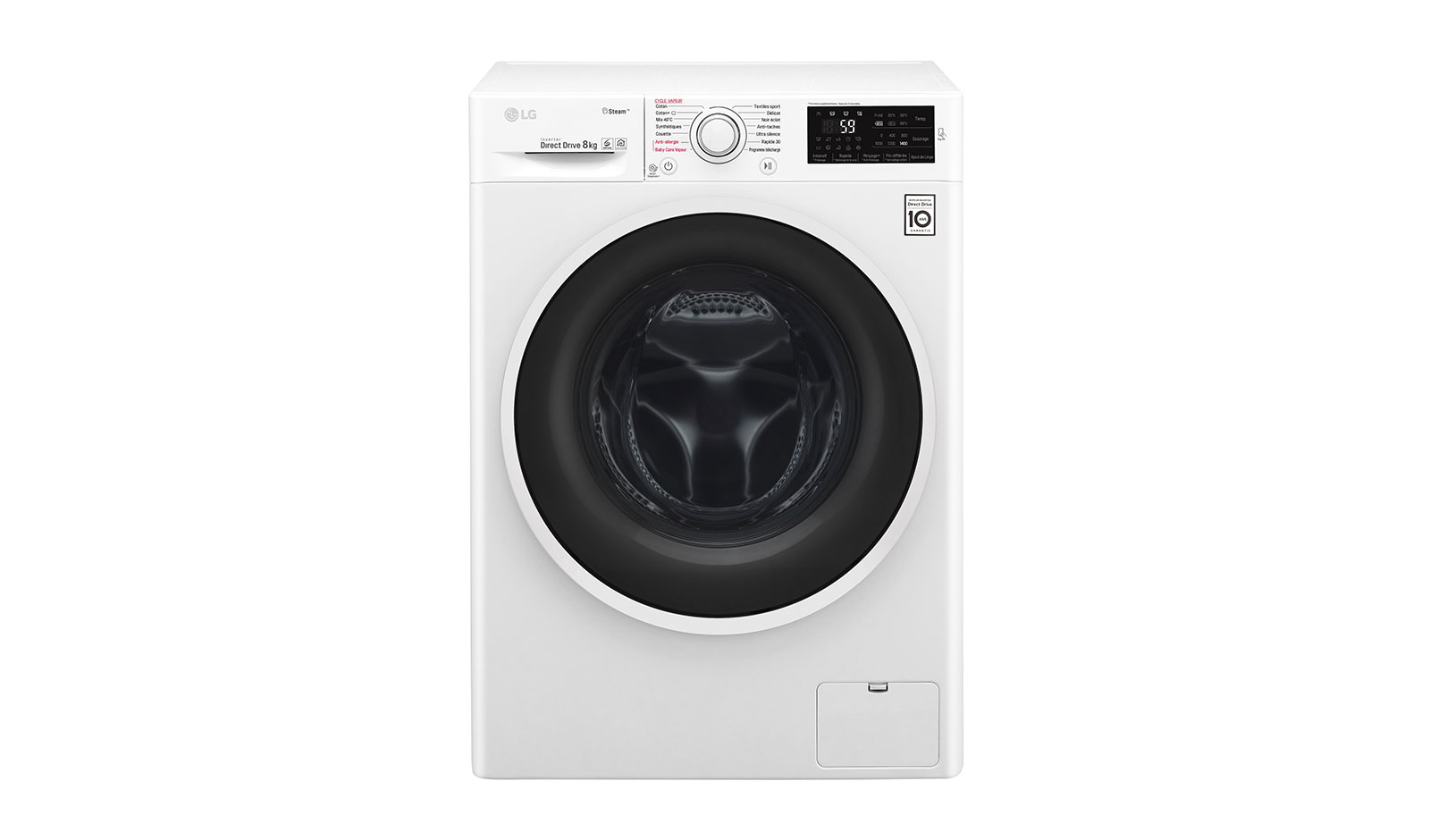 Vue avant de Lave-linge 8 KG | Steam™ | 6 Motion Direct Drive™ | A&#43;&#43;&#43;(-30%) | Smart Diagnosis™ | Moteur Direct Drive™ garanti 10 ans LG F84J60WHS