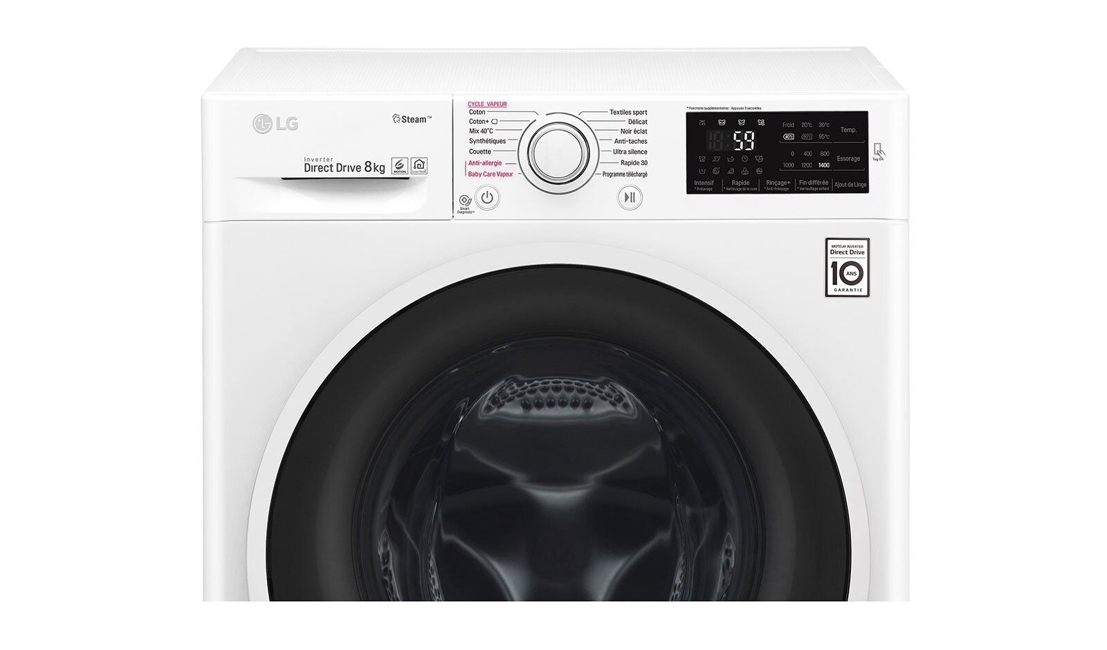 LG Lave-linge 8 KG | Steam™ | 6 Motion Direct Drive™ | A+++(-30%) | Smart Diagnosis™ | Moteur Direct Drive™ garanti 10 ans, LG F84J60WHS