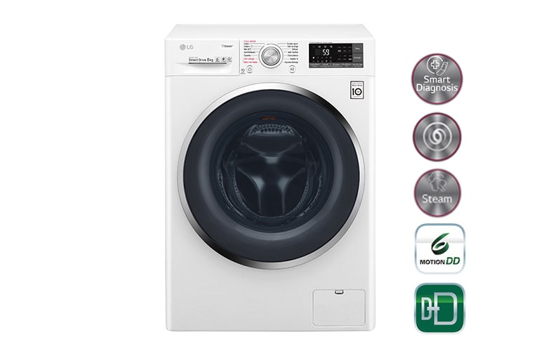 Vue avant de Lave-linge 8 KG | Steam™ | 6 Motion Direct Drive™ | A&#43;&#43;&#43;(-40%) | Wi-Fi | Smart Diagnosis™ | Moteur Direct Drive™ garanti 10 ans LG F84J72WHS
