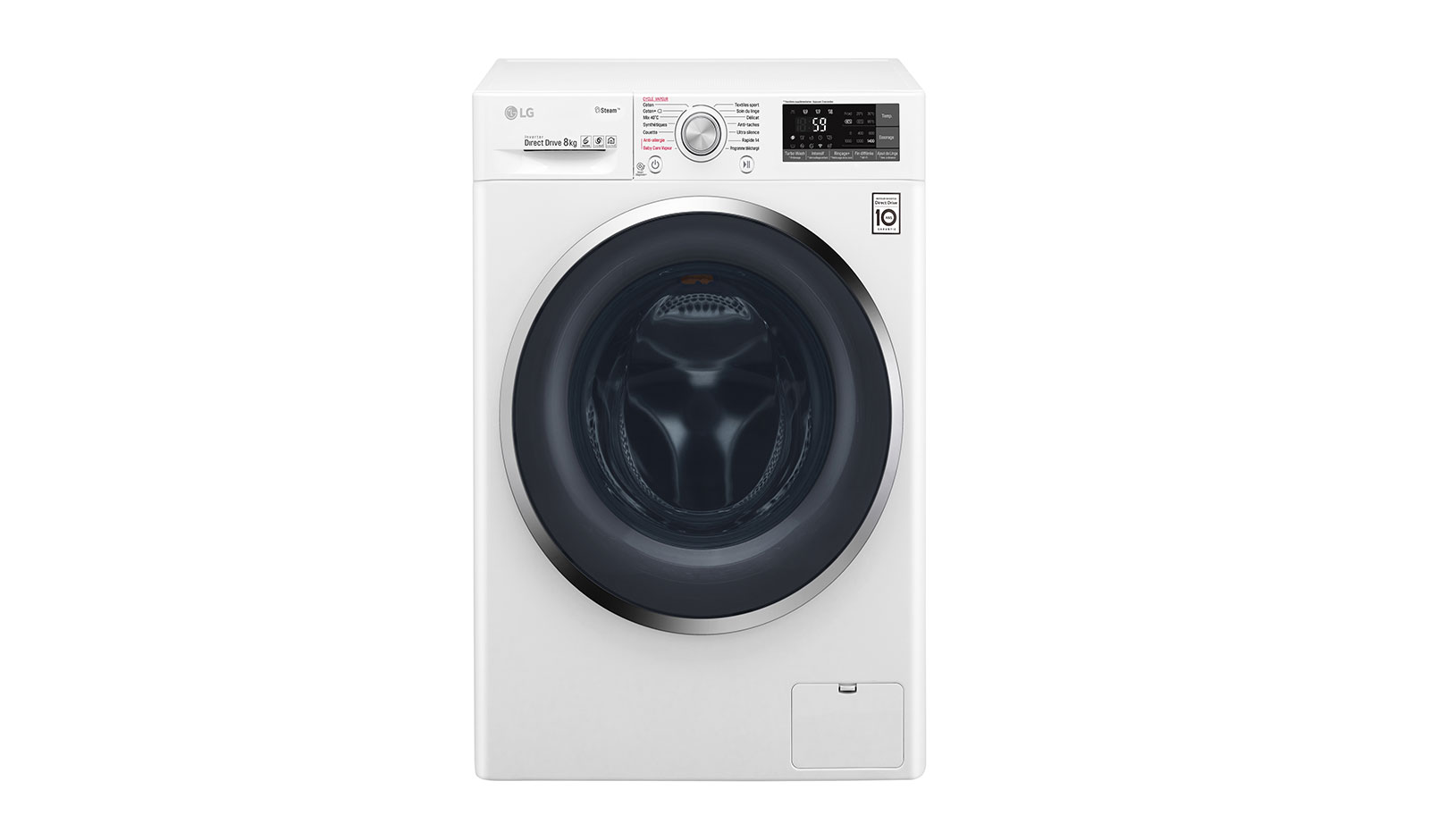 Vue avant de Lave-linge 8 KG | Steam™ | 6 Motion Direct Drive™ | A&#43;&#43;&#43;(-40%) | Wi-Fi | Smart Diagnosis™ | Moteur Direct Drive™ garanti 10 ans LG F84J72WHS