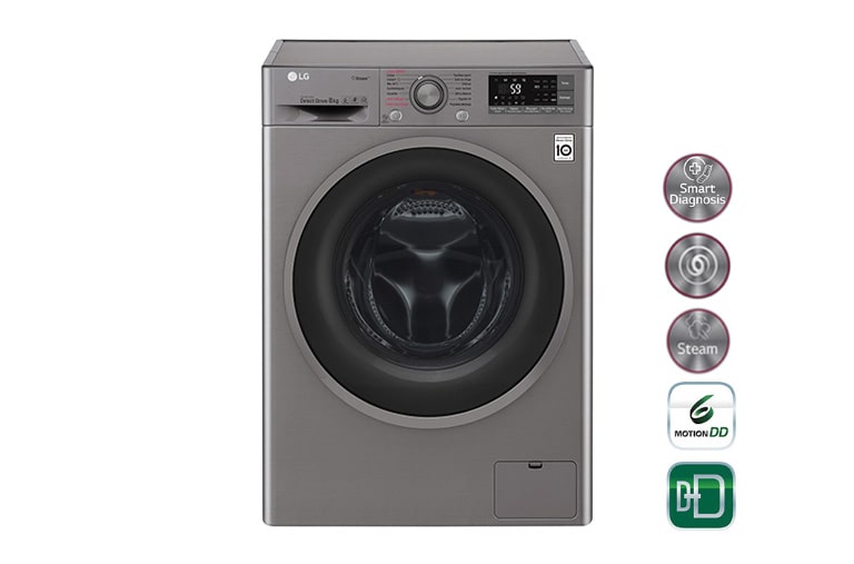 Vue avant de Lave-linge 8 KG | Steam™ | 6 Motion Direct Drive™ | A&#43;&#43;&#43;(-40%) | Wi-Fi | Smart Diagnosis™ | Moteur Direct Drive™ garanti 10 ans LG F84J78STS