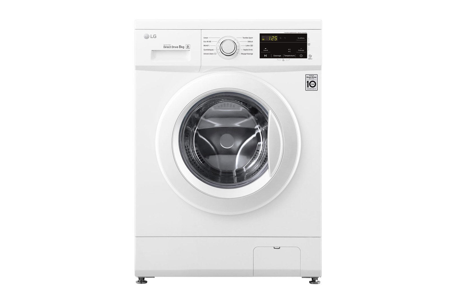 Vue avant de Lave-linge 8kg - 58L I Moteur Direct Drive™ garanti 10 ans | Smart Diagnosis  LG F84M20WH