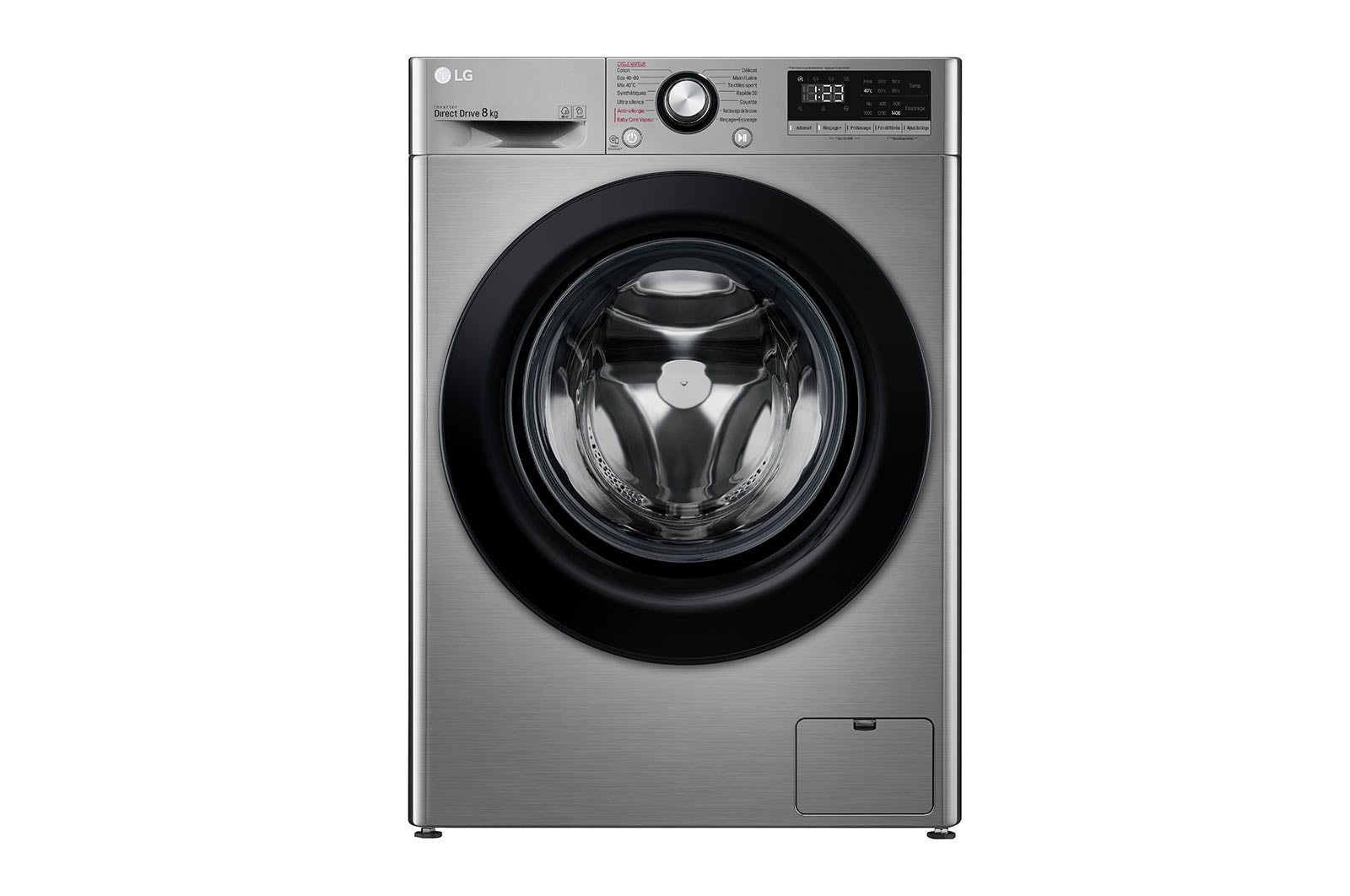 Vue avant de Lave-linge 8kg - 59L | AI Direct Drive™ | Steam™ I Moteur Direct Drive™ garanti 10 ans | D LG F84N15STS