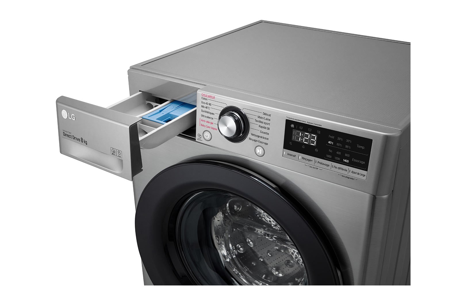 LG Lave-linge 8kg - 59L | AI Direct Drive™ | Steam™ I Moteur Direct Drive™ garanti 10 ans | D, LG F84N15STS