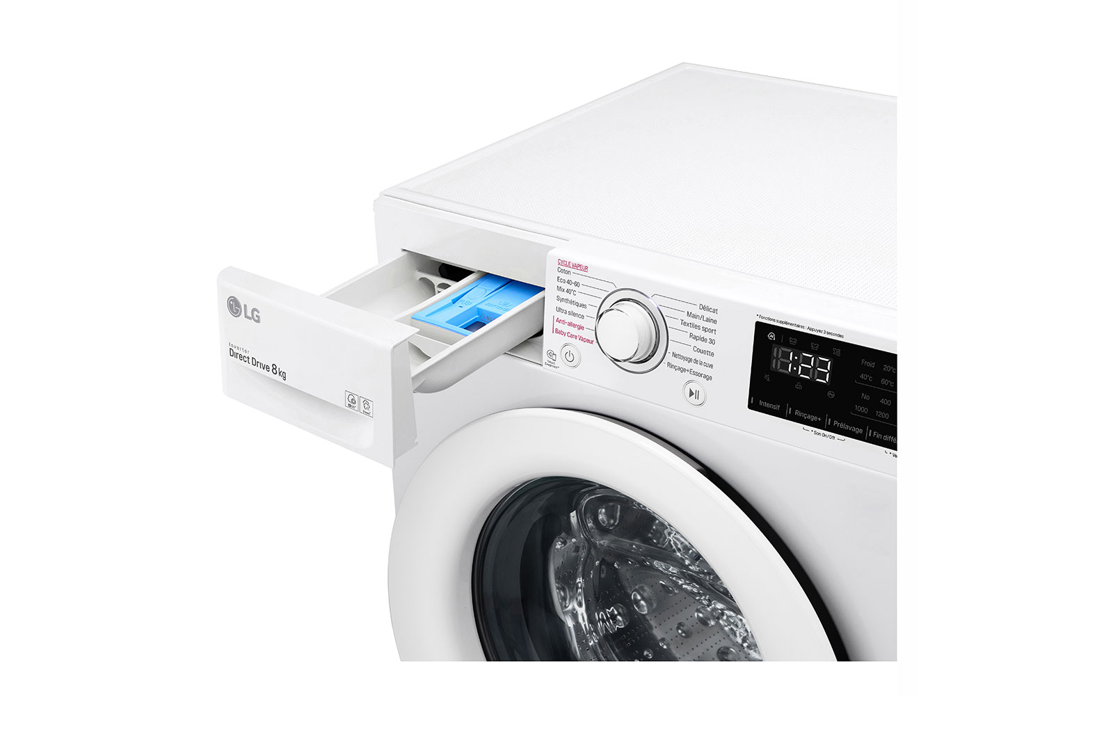 LG Lave-linge 8 kg - 59L | AI Direct Drive™ | Steam™ | Moteur Direct Drive™ garanti 10 ans | D, LG F84N23WHS