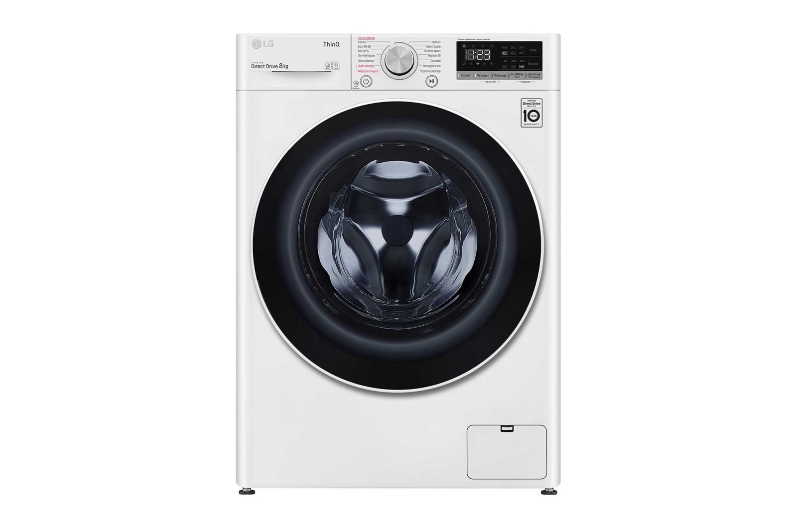 Vue avant de Lave-linge 8KG | 6 Motion Direct Drive™ | Moteur Direct Drive™ garanti 10 ans | AIDD™ | Steam™ | 52/74 dB | D LG F84N40WHS