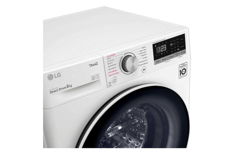 LG Lave-linge 8KG | 6 Motion Direct Drive™ | Moteur Direct Drive™ garanti 10 ans | AIDD™ | Steam™ | 52/74 dB | D, LG F84N40WHS