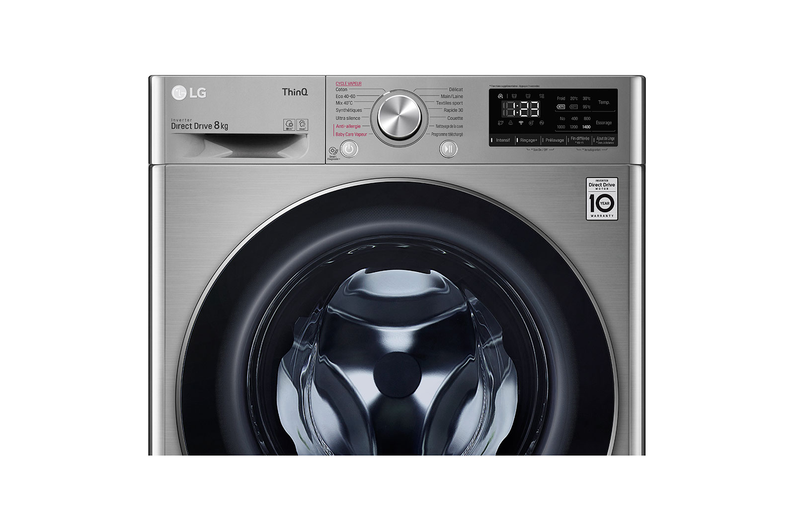 LG Lave-linge 8KG | 6 Motion Direct Drive™ | Moteur Direct Drive™ garanti 10 ans | AIDD™ | Steam™ | 52/74 dB | D, LG F84N42IXS