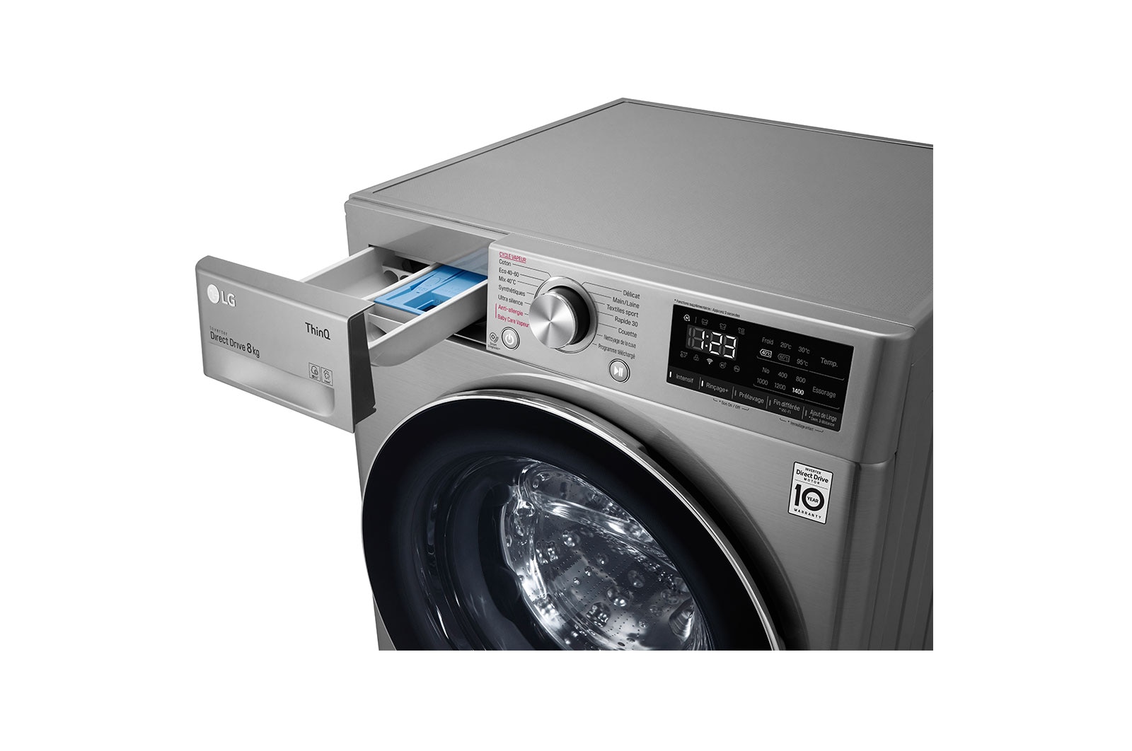 LG Lave-linge 8KG | 6 Motion Direct Drive™ | Moteur Direct Drive™ garanti 10 ans | AIDD™ | Steam™ | 52/74 dB | D, LG F84N42IXS