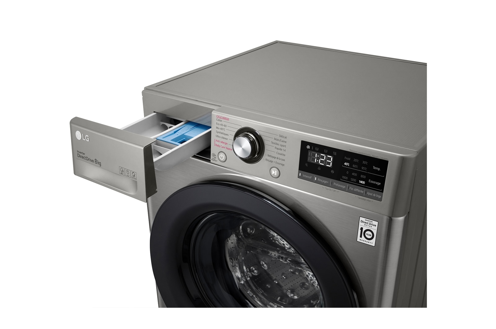 LG Lave-linge 8kg - 68L | AI Direct Drive™ | Steam™ I Moteur Direct Drive™ garanti 10 ans, LG F84V15STS