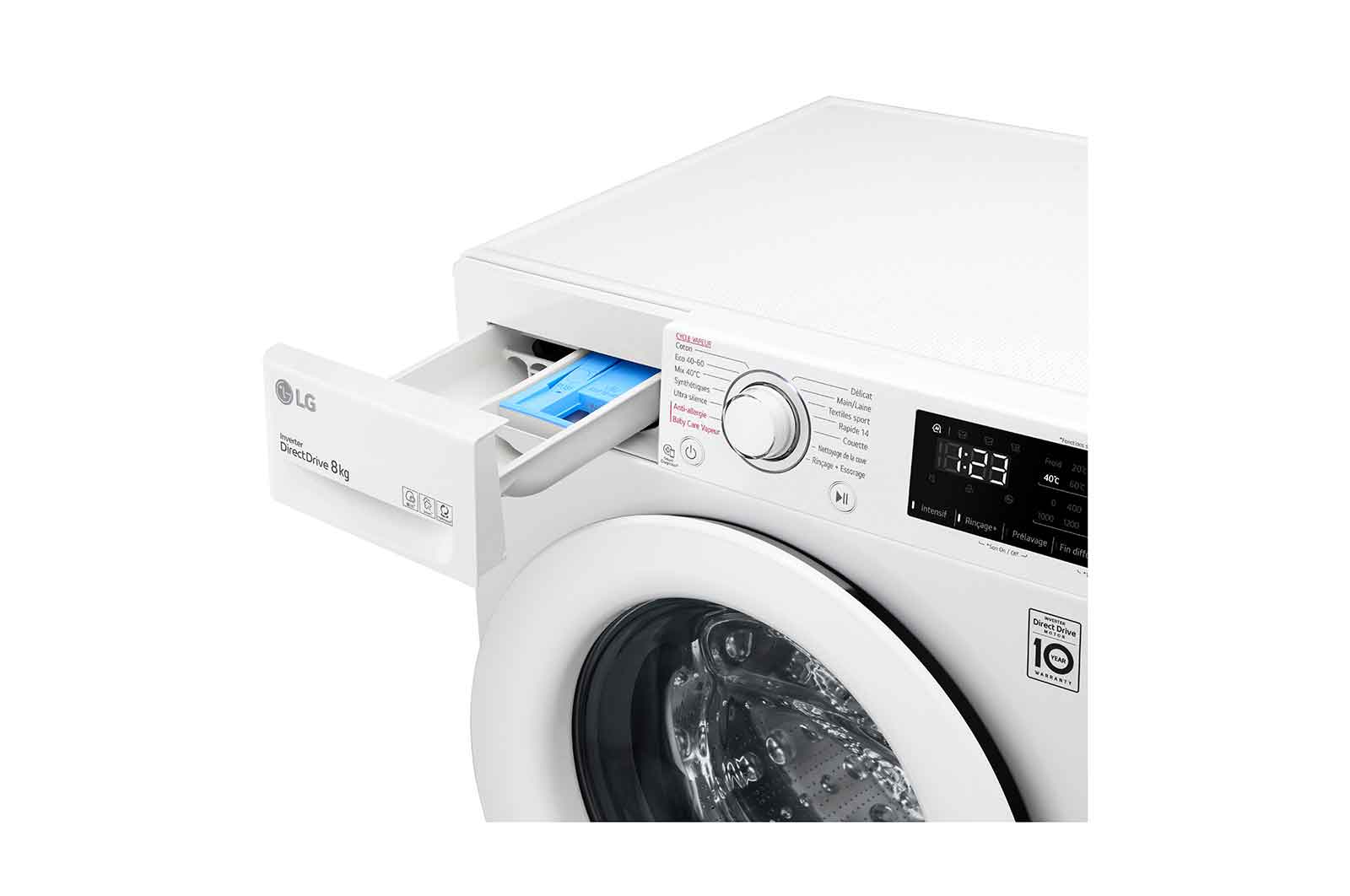 LG Lave-linge 8 kg - 68L | AI Direct Drive™ | Moteur Direct Drive™ garanti 10 ans, LG F84V33WHS
