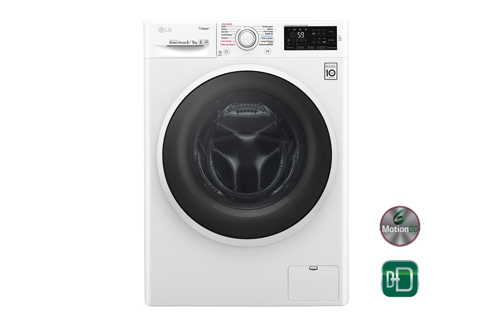Vue avant de Lavante-séchante 8/5KG | 6 Motion Direct Drive™ | Smart Diagnosis™ | Moteur Direct Drive™ – Garanti 10 ans  LG F854C40WR