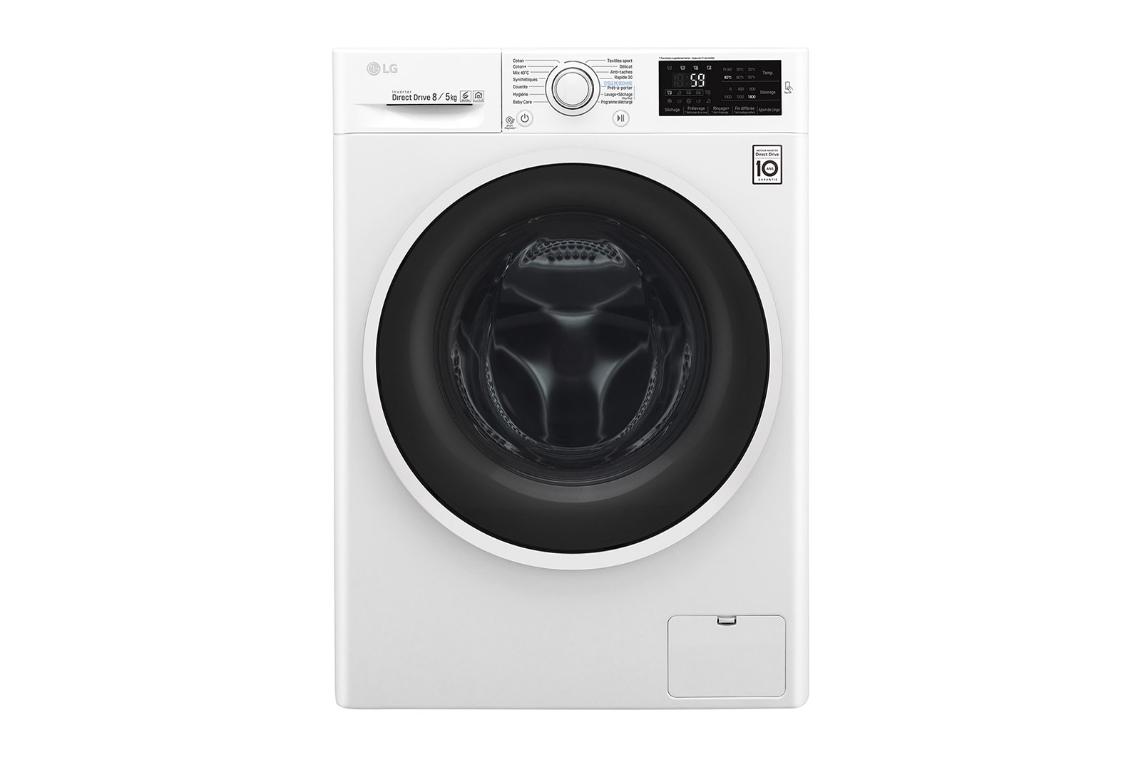 Vue avant de Lavante-séchante 8/5 KG | 6 Motion Direct Drive™ | Smart Diagnosis™ | Moteur Direct Drive™ garanti 10 ans  LG F854J60WR