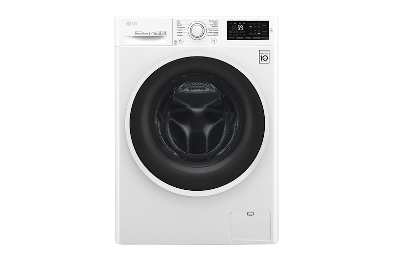 Vue avant de Lavante-séchante 8/5 KG | 6 Motion Direct Drive™ | Smart Diagnosis™ | Moteur Direct Drive™ garanti 10 ans LG F854J60WR