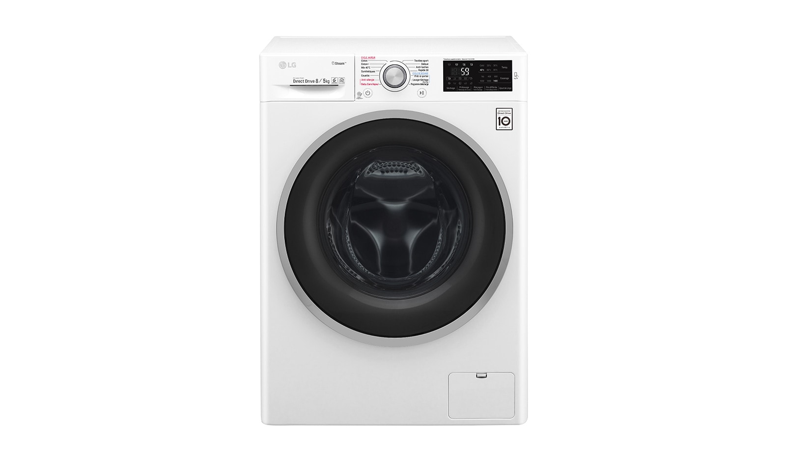Vue avant de Lavante-séchante 8/5 KG | Steam™ | 6 Motion Direct Drive™ | Smart Diagnosis™ | Moteur Direct Drive™ garanti 10 ans  LG F854J61WRS
