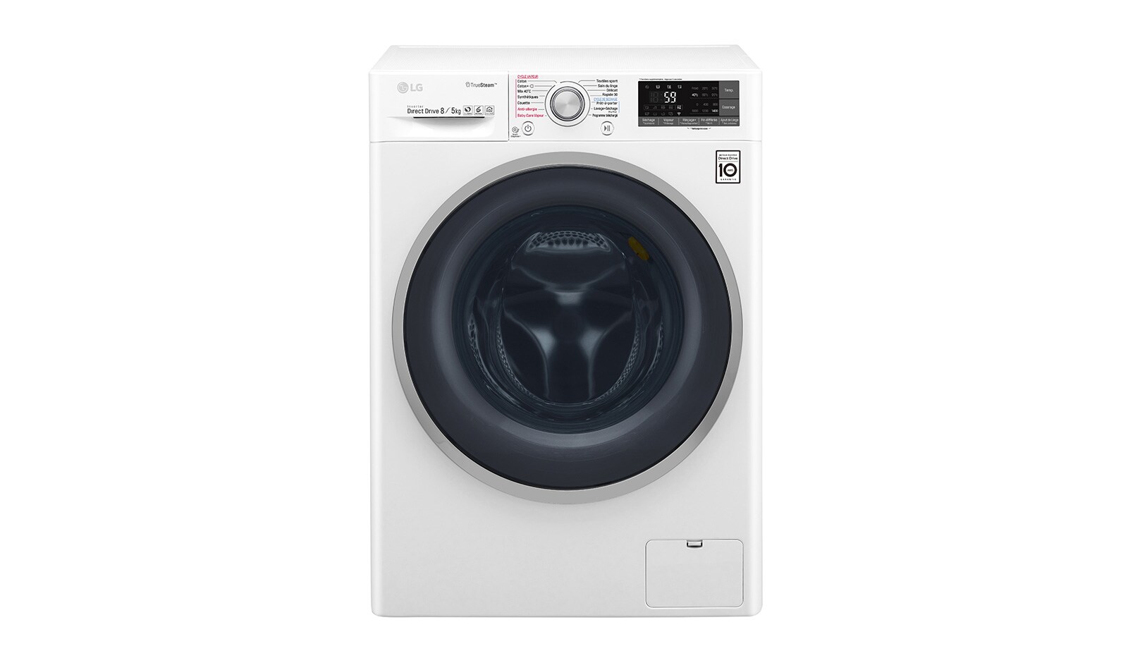 Vue avant de Lavante-séchante 8/5 KG | TrueSteam™ | EcoHybrid | 6 Motion Direct Drive™ | Wi-Fi | Smart Diagnosis™ | Moteur Direct Drive™ garanti 10 ans  LG F854J71WRH