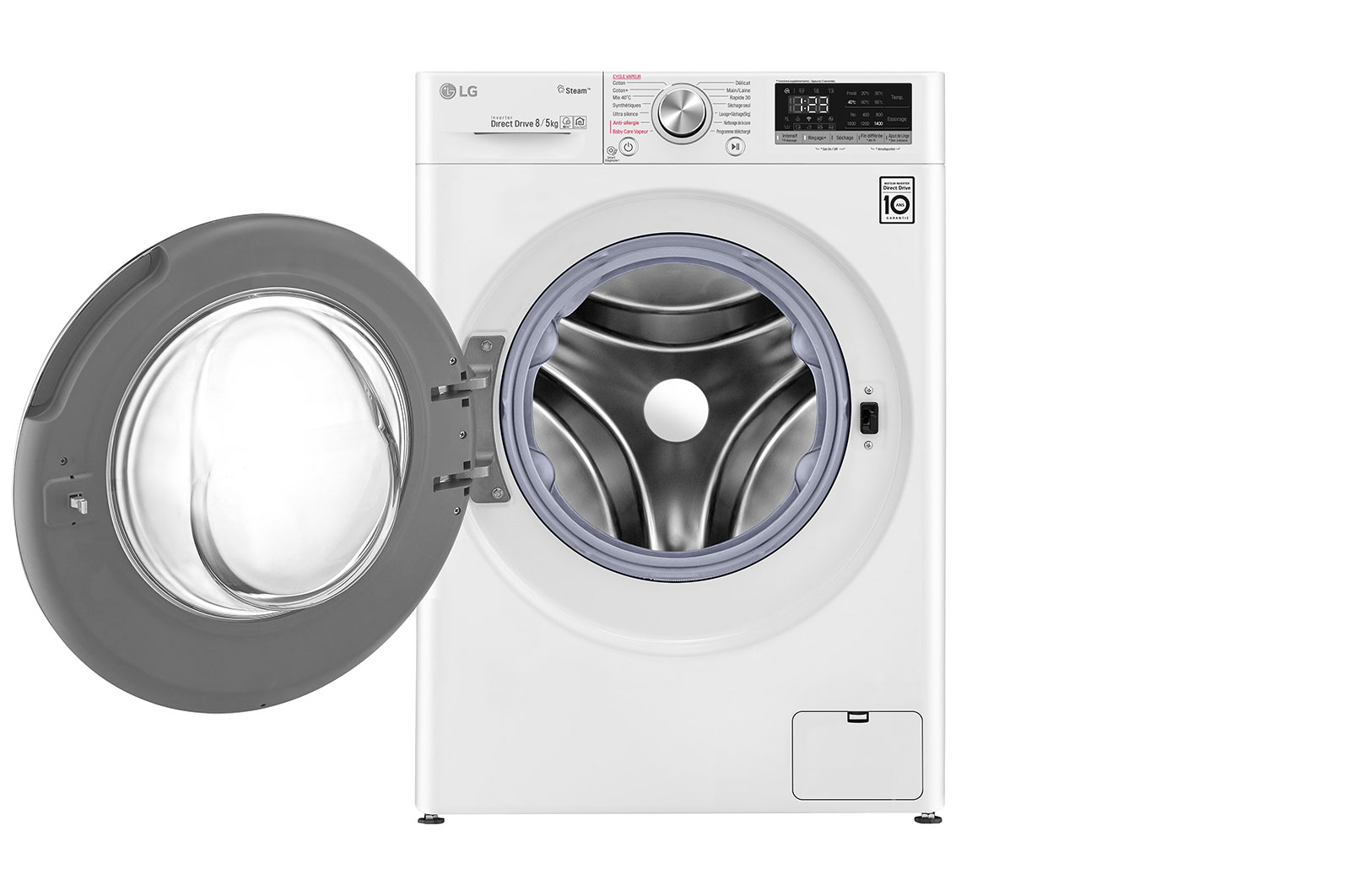 LG Lavante-séchante 8/5 KG - 59L  | 6 Motion Direct Drive™ | Moteur Direct Drive™ garanti 10 ans |  AIDD | Steam | 52/74 dB, LG F854N51WHSB