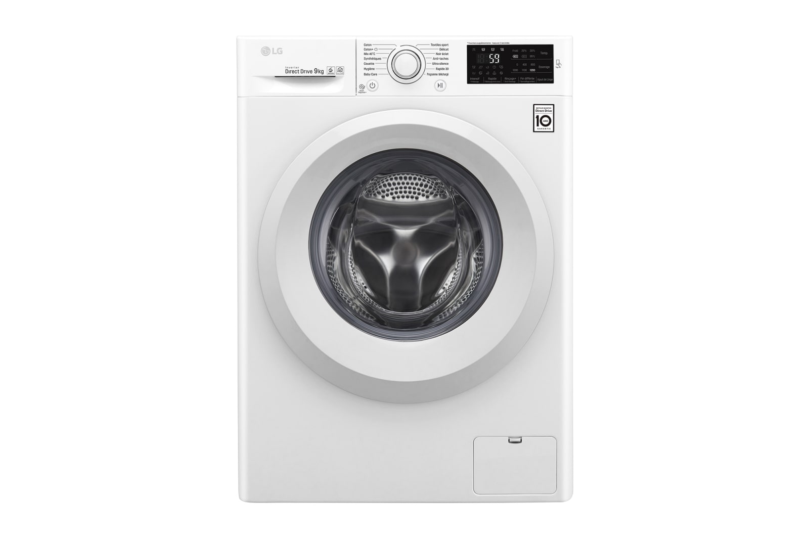 Vue avant de Lave-linge 9KG | 6 Motion Direct Drive™ | A&#43;&#43;&#43;(-20%) | Smart Diagnosis™ | Moteur Direct Drive™ garanti 10 ans LG F92J53WH