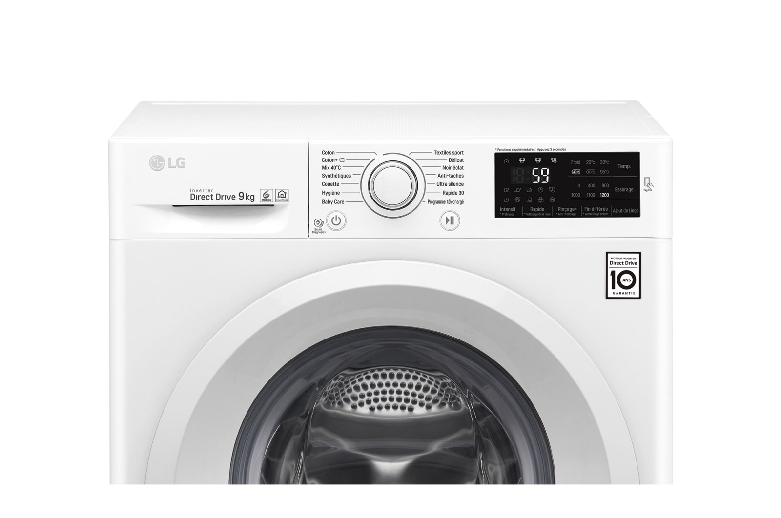 LG Lave-linge 9KG | 6 Motion Direct Drive™ | A+++(-20%) | Smart Diagnosis™ | Moteur Direct Drive™ garanti 10 ans, LG F92J53WH