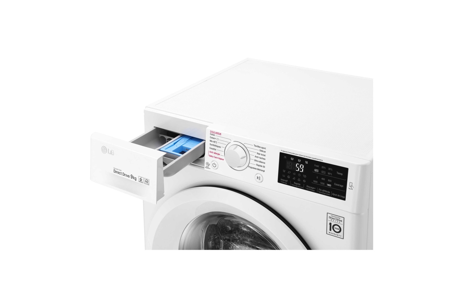 LG Lave-Linge 9KG | Steam™ | 6 Motion Direct Drive™ | A+++-20% | Smart Diagnosis™ | Moteur Direct Drive™ – Garanti 10 ans, LG F94J53WHS