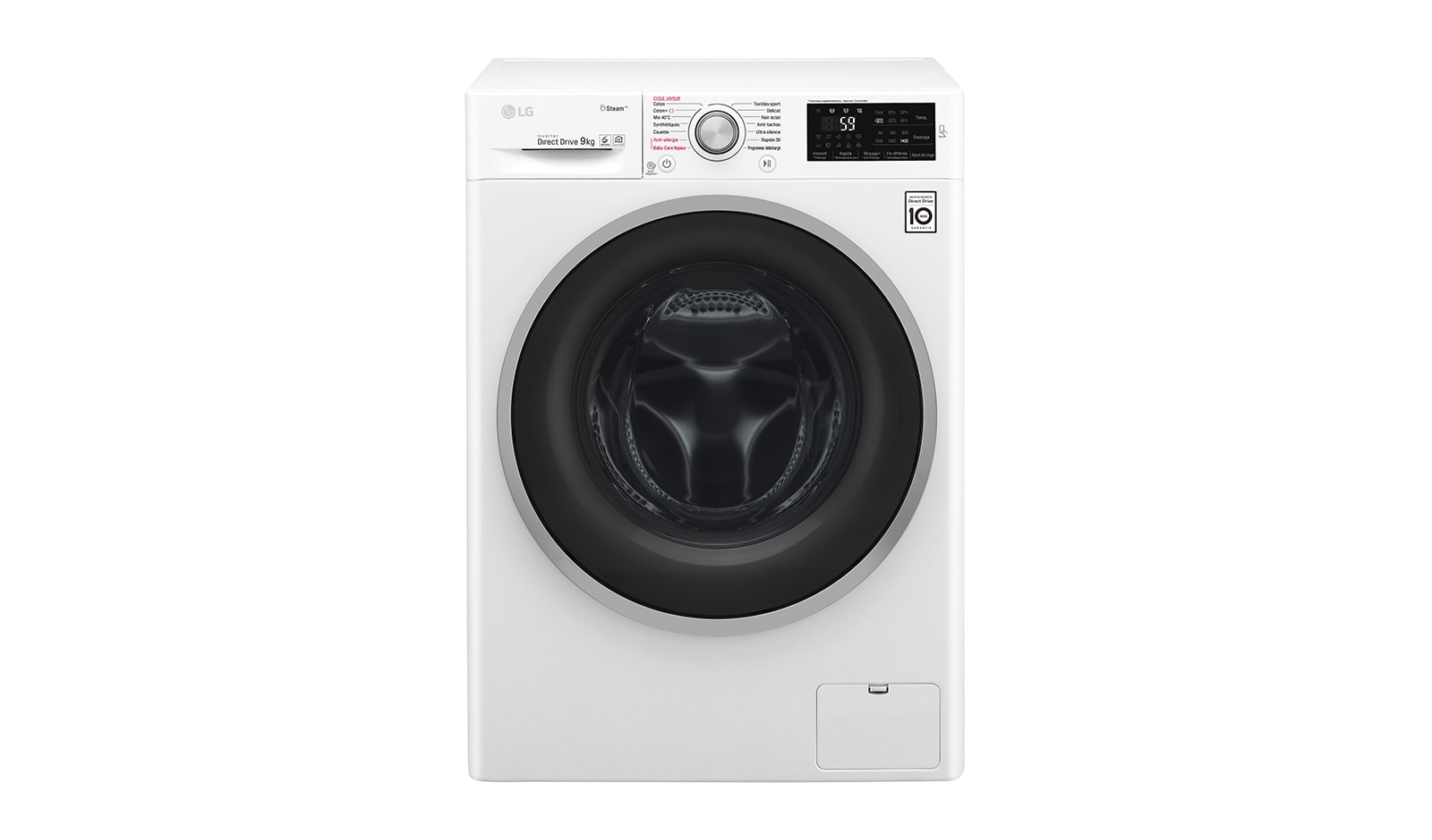 Vue avant de Lave-linge 9 KG | Steam™ | 6 Motion Direct Drive™ | A&#43;&#43;&#43;(-30%) | Smart Diagnosis™ | Moteur Direct Drive™ garanti 10 ans LG F94J61WHS