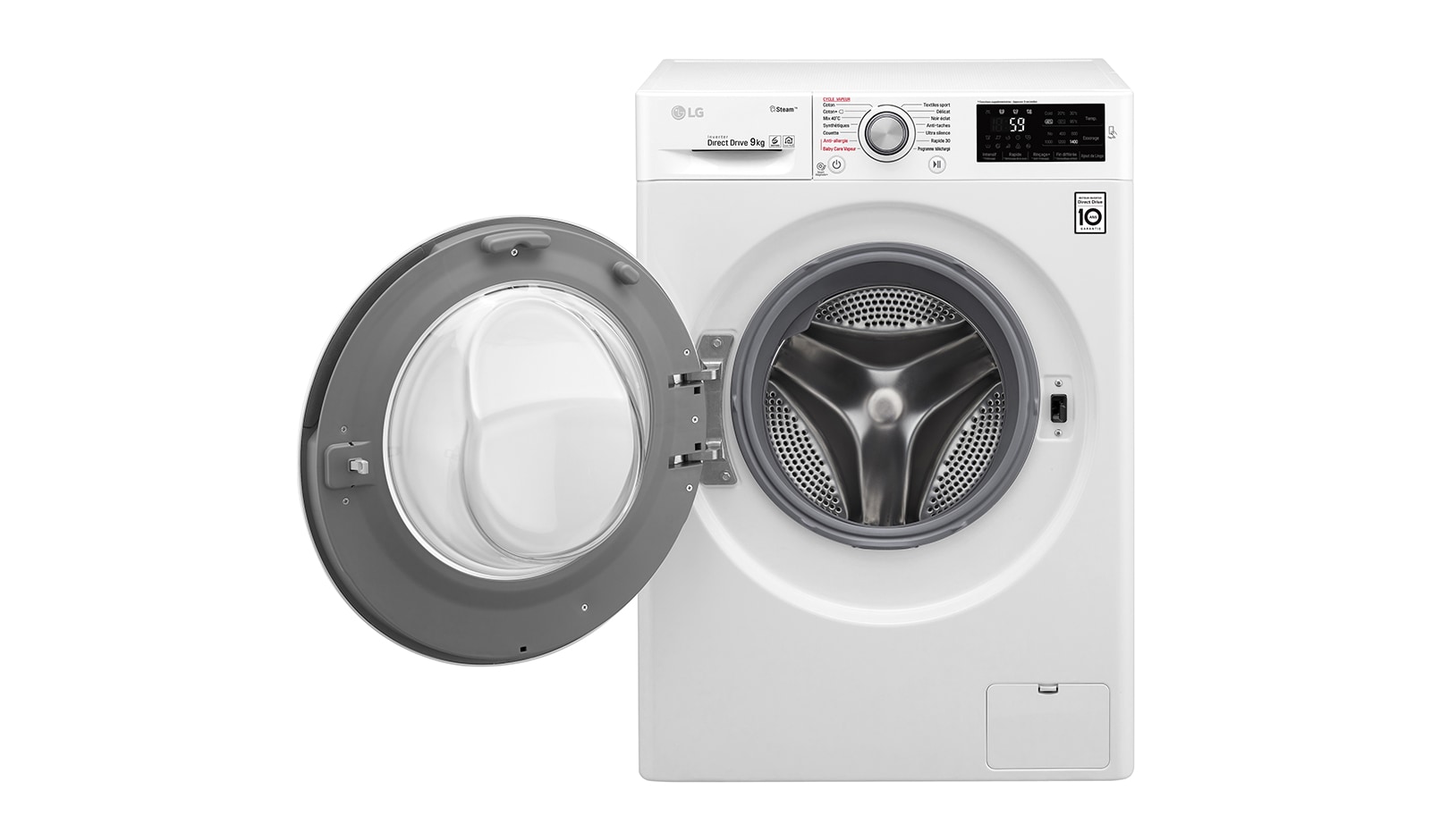 LG Lave-linge 9 KG | Steam™ | 6 Motion Direct Drive™ | A+++(-30%) | Smart Diagnosis™ | Moteur Direct Drive™ garanti 10 ans, LG F94J61WHS