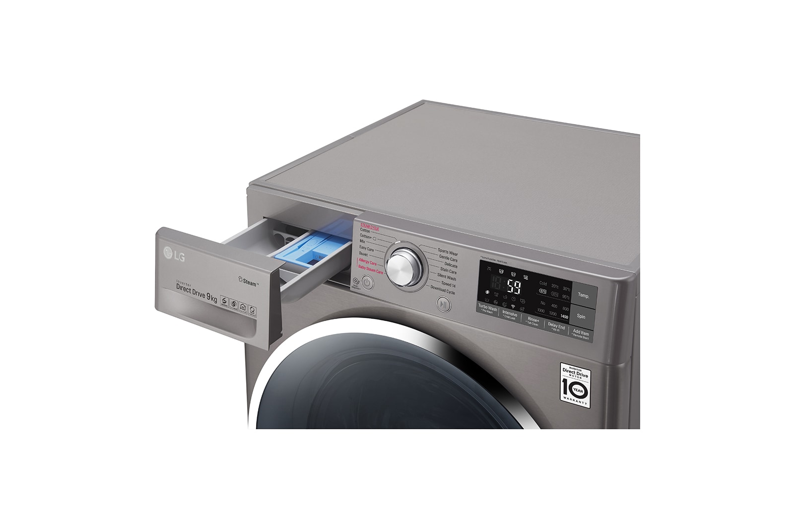 LG Lave-Linge 9KG | TurboWash™ | Steam   | Wi-Fi | 6 Motion Direct Drive™ | A+++-30% | Smart Diagnosis™ | Moteur Direct Drive™  garanti 10 ans | Compatible TWINWash™ Mini, LG F94J72STST