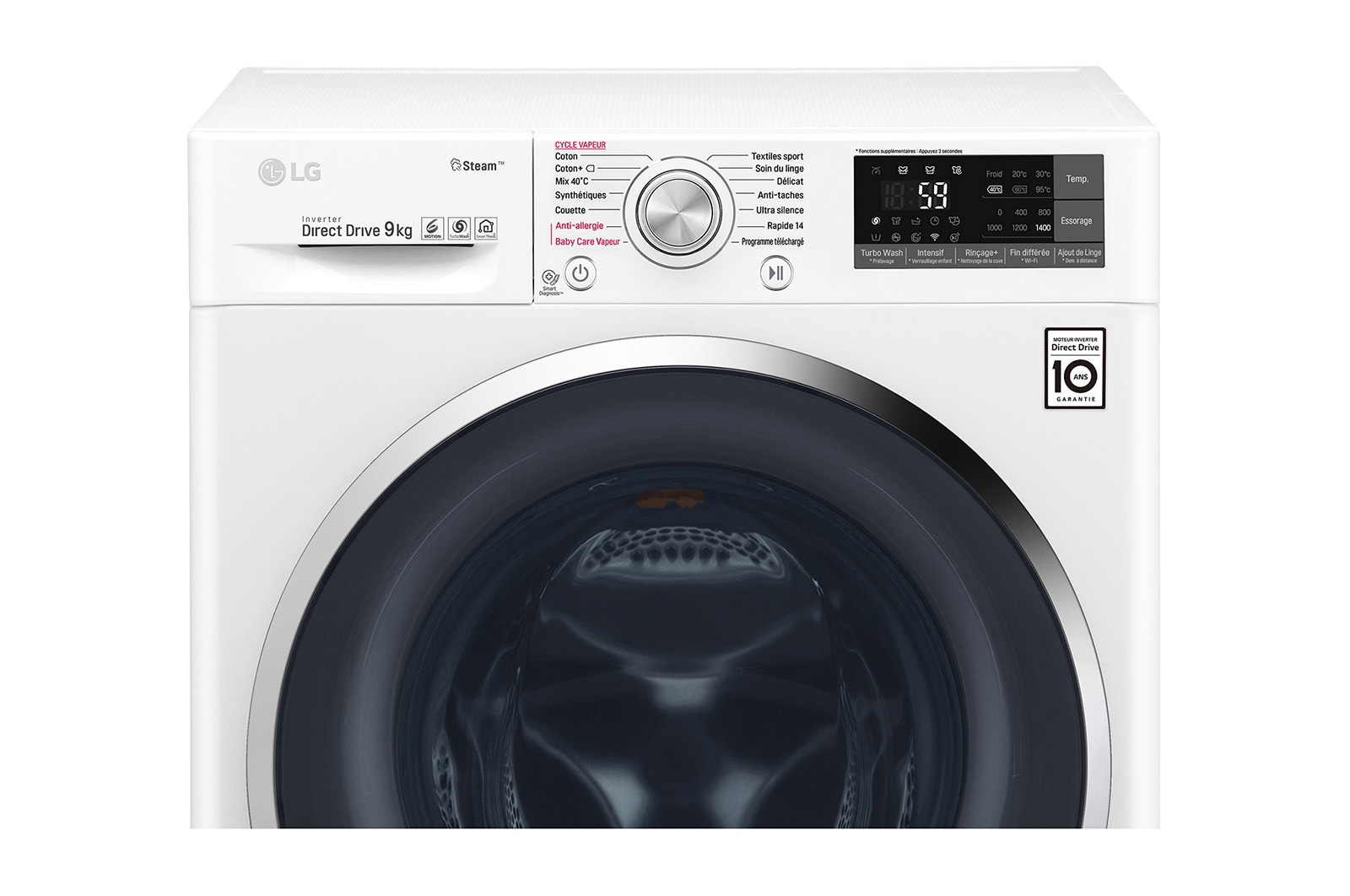 LG Lave-linge 9 KG | Steam™ | Wi-Fi | 6 Motion Direct Drive™ | A+++(-30%) | Smart Diagnosis™ | Moteur Direct Drive™ garanti 10 ans, LG F94J72WHS