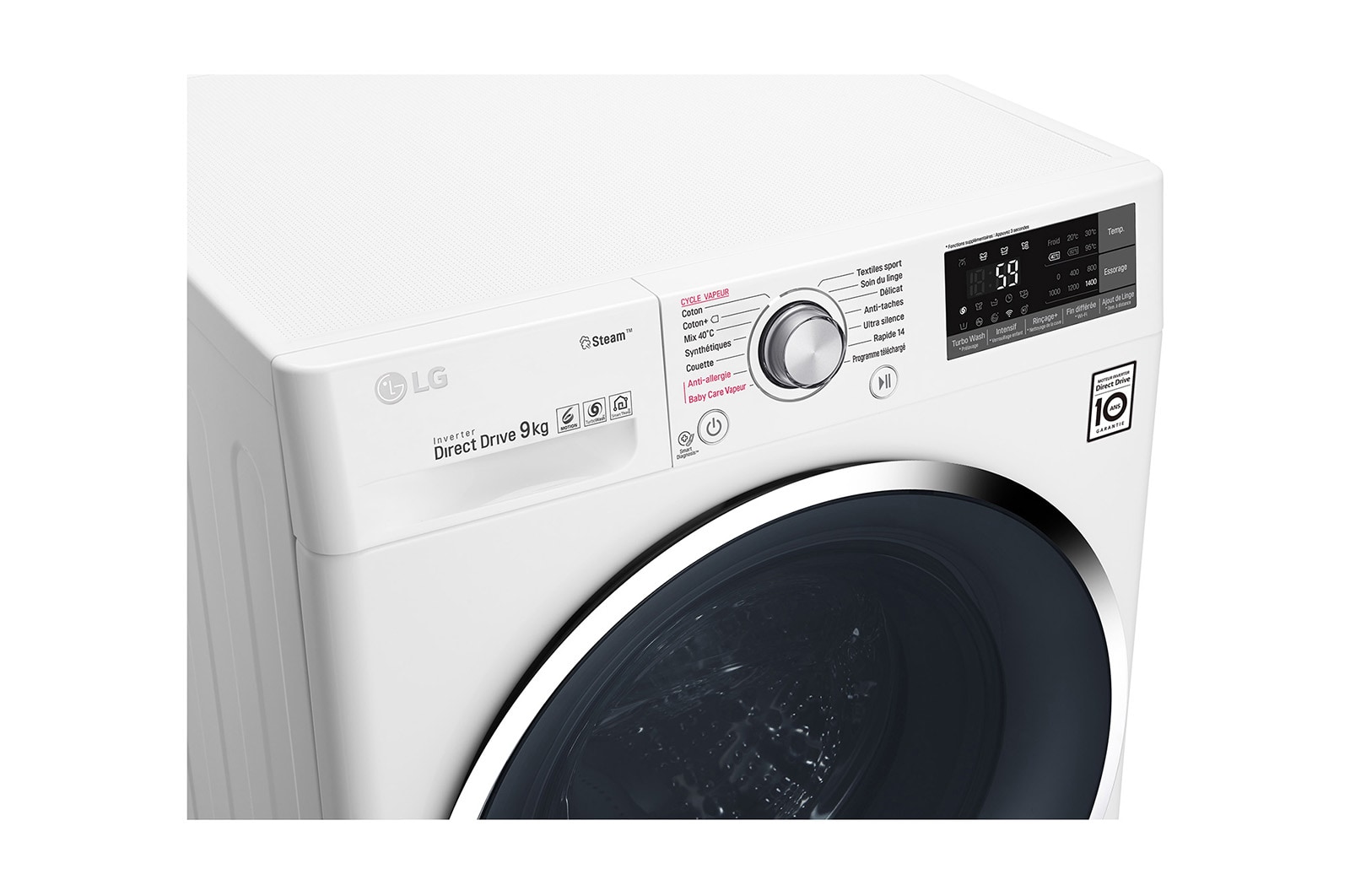 LG Lave-linge 9 KG | Steam™ | Wi-Fi | 6 Motion Direct Drive™ | A+++(-30%) | Smart Diagnosis™ | Moteur Direct Drive™ garanti 10 ans, LG F94J72WHS