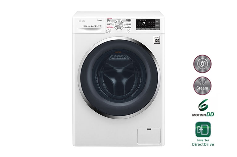 Vue avant de Lave-Linge 9KG |1400 tours | 6 Motion Direct Drive™ | A&#43;&#43;&#43;-30% | Smart Diagnosis™ | TWINable | modele OUI (FM27K5WH) LG F94J72WHST
