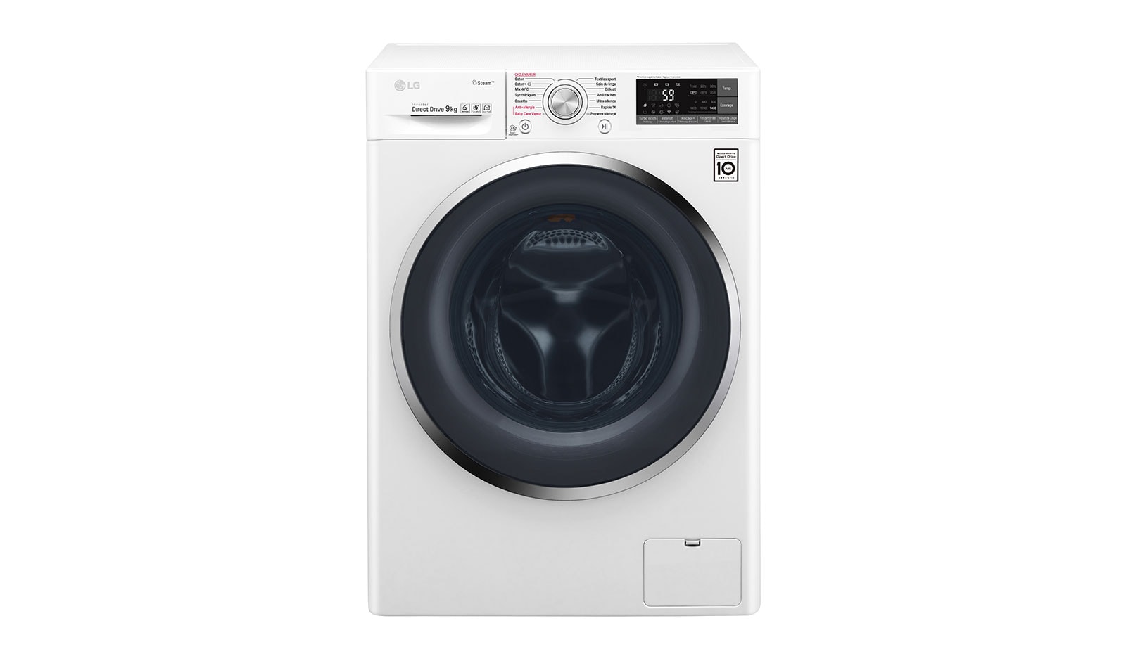 Vue avant de Lave-Linge 9KG |1400 tours | 6 Motion Direct Drive™ | A&#43;&#43;&#43;-30% | Smart Diagnosis™ | TWINable | modele OUI (FM27K5WH) LG F94J72WHST