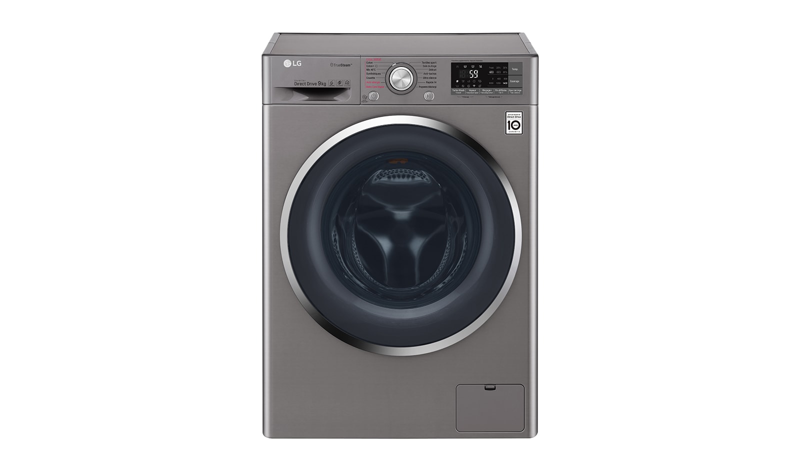 Vue avant de Lave-linge 9 KG | Steam™ | Wi-Fi | 6 Motion Direct Drive™ | A&#43;&#43;&#43;(-30%) | Smart Diagnosis™ | Moteur Direct Drive™ garanti 10 ans LG F94J82STS