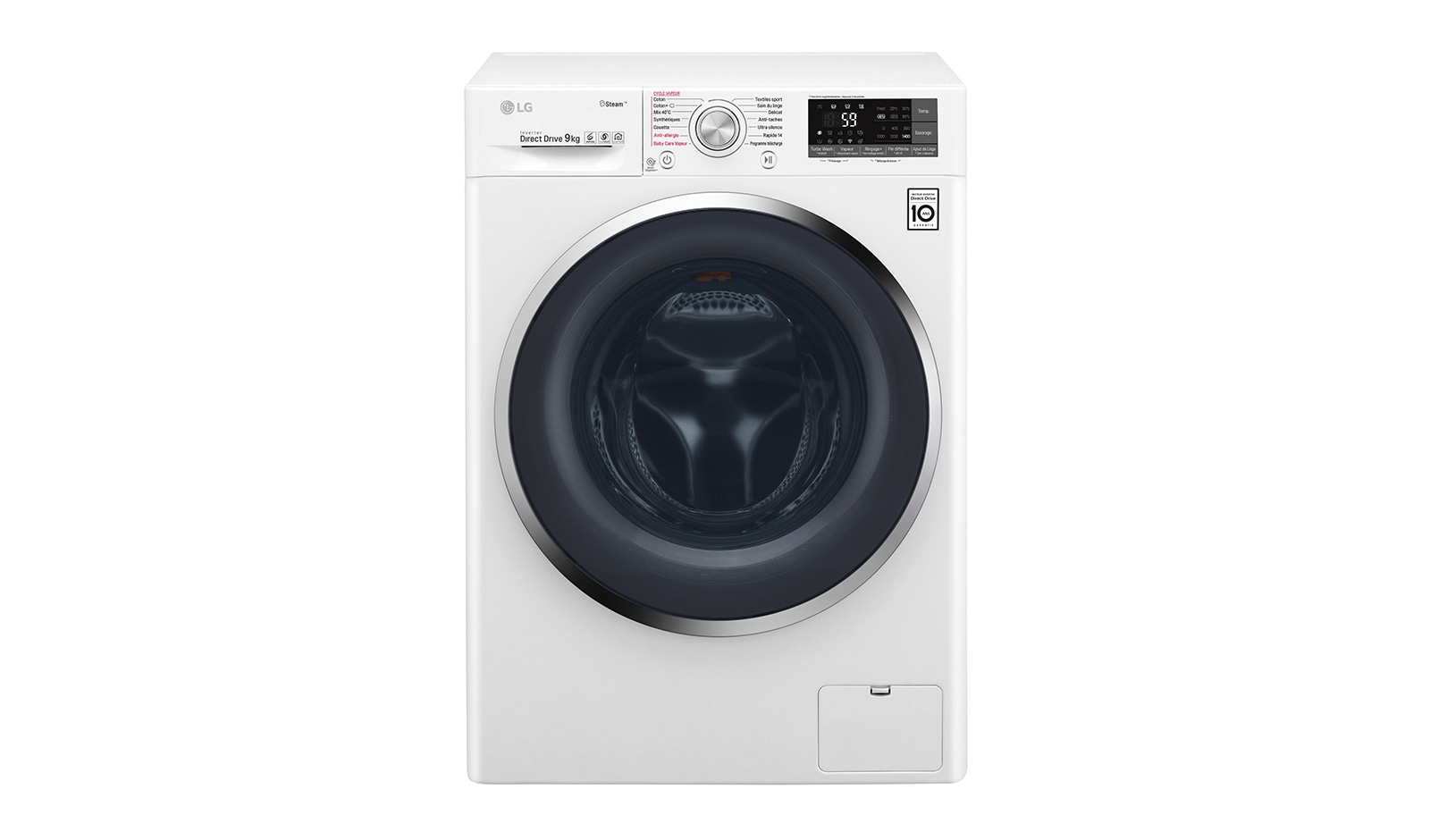 Vue avant de Lave-linge 9 KG | TrueSteam™ | Wi-Fi | 6 Motion Direct Drive™ | A&#43;&#43;&#43;(-30%) | Smart Diagnosis™ | Moteur Direct Drive™ garanti 10 ans LG F94J82WHS
