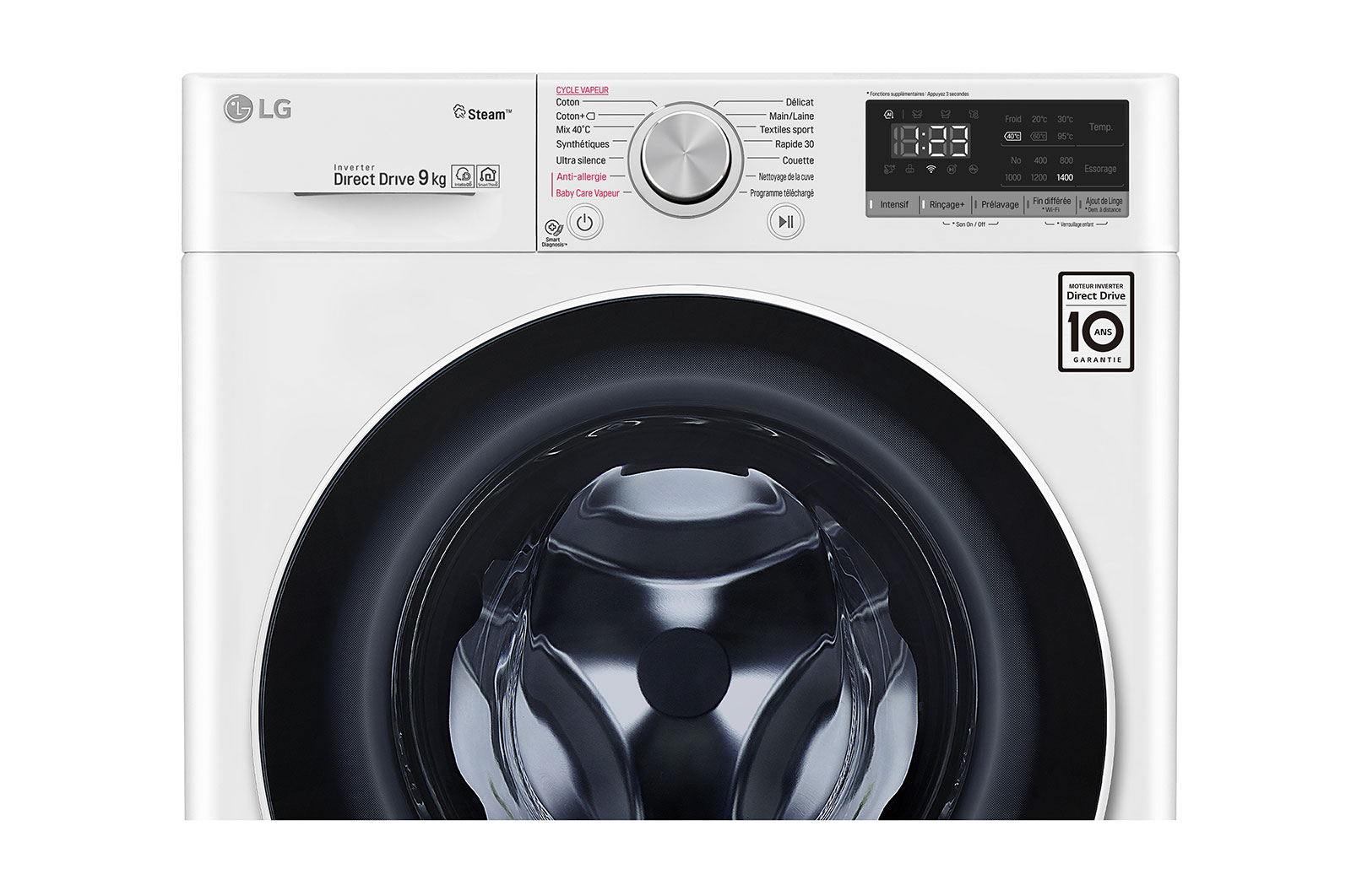 LG Lave-linge 9 KG | 6 Motion Direct Drive™ | Moteur Direct Drive™ garanti 10 ans | AI DD | Steam | 52/75dB, LG F94N51WHSB