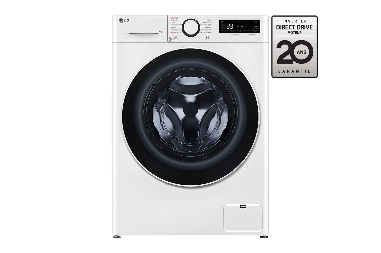Vue avant de Lave-linge 9kg - 68L | AI Direct Drive™ | Grand tambour | Moteur Direct Drive™ garanti 10 ans LG F94R50WHS